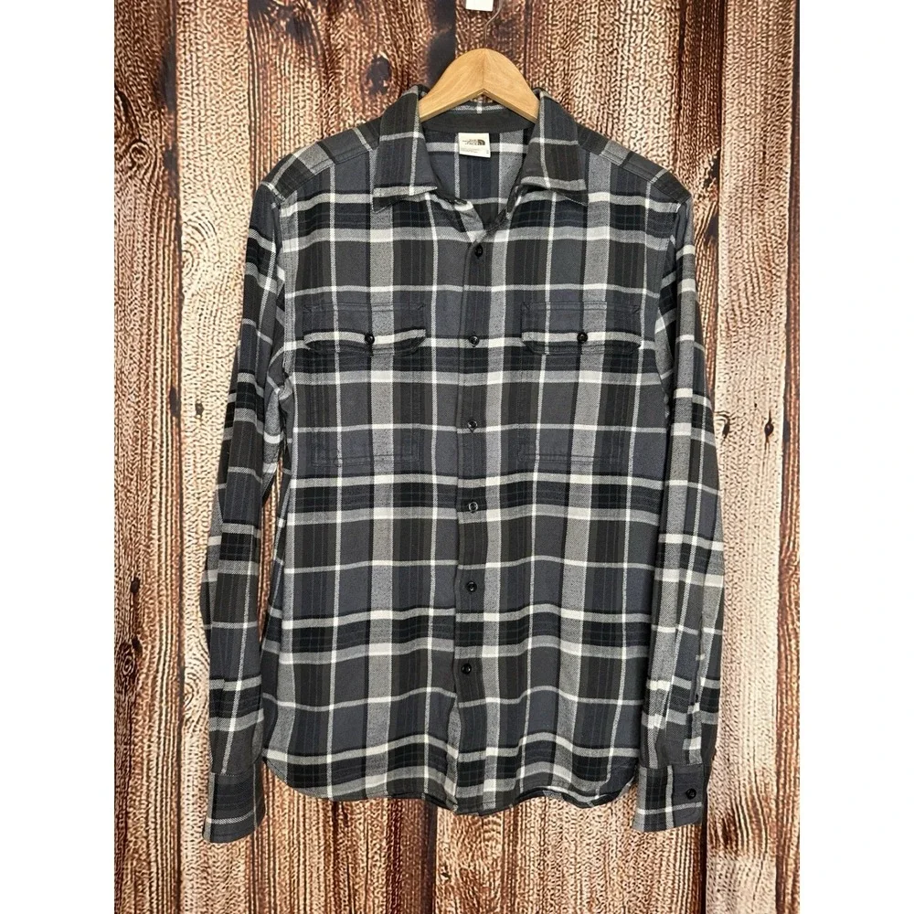 The North Face Mens Black Checkered Long Sleeve Button Up Shacket Size Medium